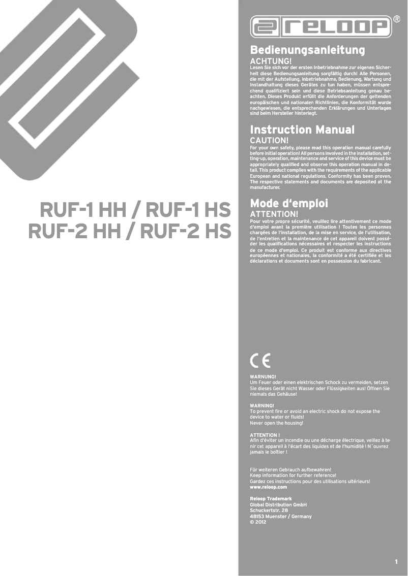 Page 1 de la notice Manuel utilisateur Reloop RUF-2 HS