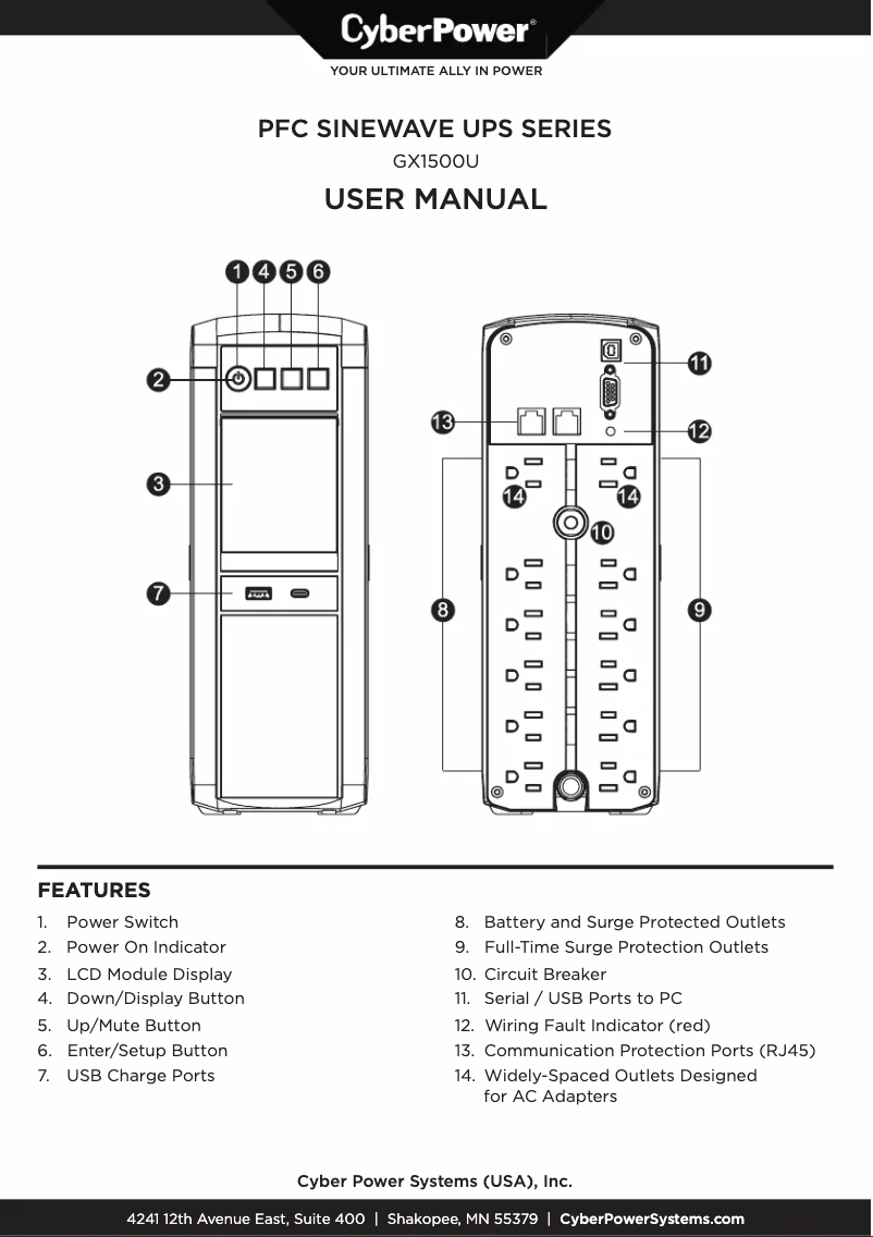 Page 1 de la notice Manuel utilisateur CyberPower GX1500U