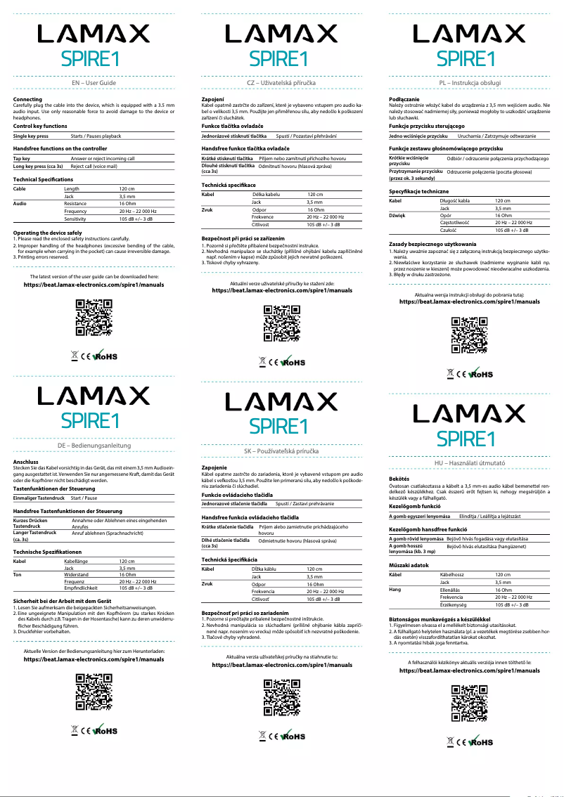Page 1 de la notice Manuel utilisateur Lamax Spire1