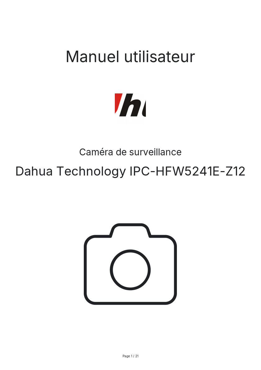 Page n°1 - Manuel utilisateur Dahua Technology IPC-HFW5241E-Z12