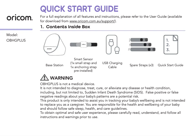 Página 1 del manual Guía de inicio rápido Oricom OBHGPLUS