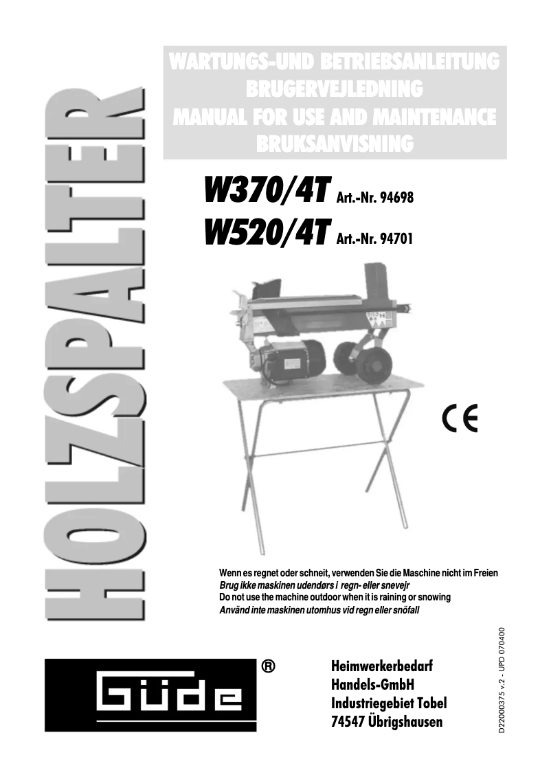 Page 1 de la notice Manuel utilisateur Güde W370/4T