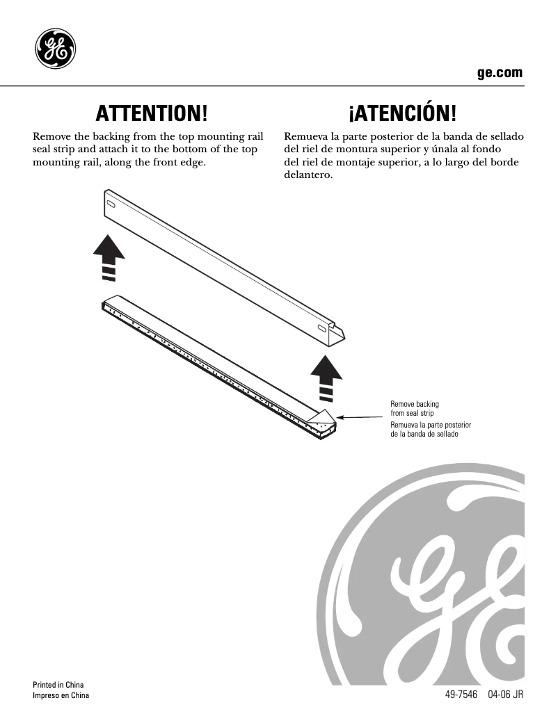 Page n°1 - Guide d'installation GE AET05LJ