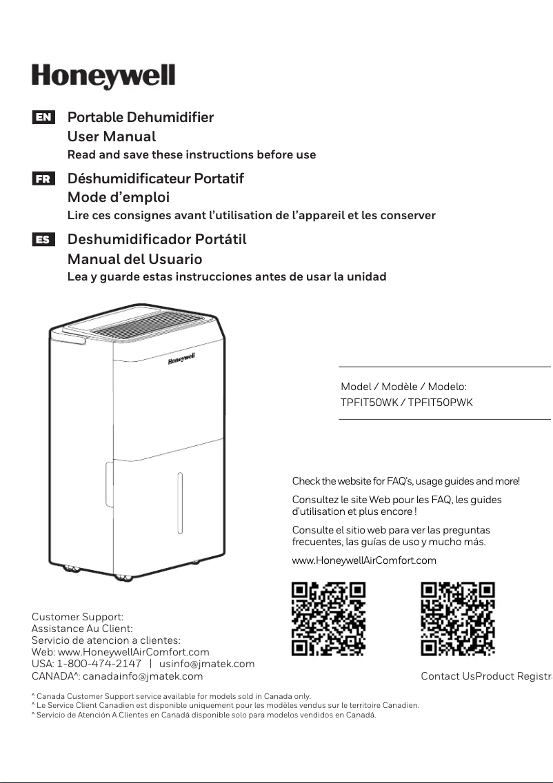 Page 1 de la notice Manuel utilisateur Honeywell TPFIT50WK