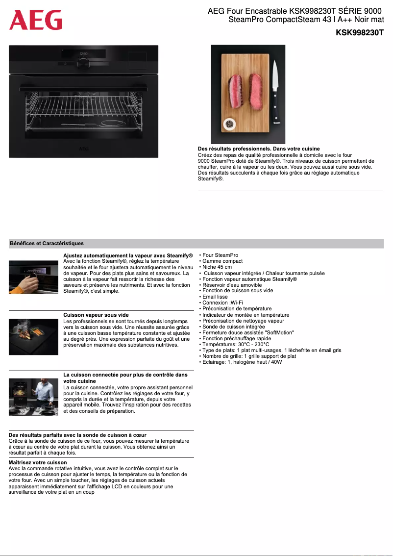 Page 1 de la notice Fiche technique AEG KSK998230T