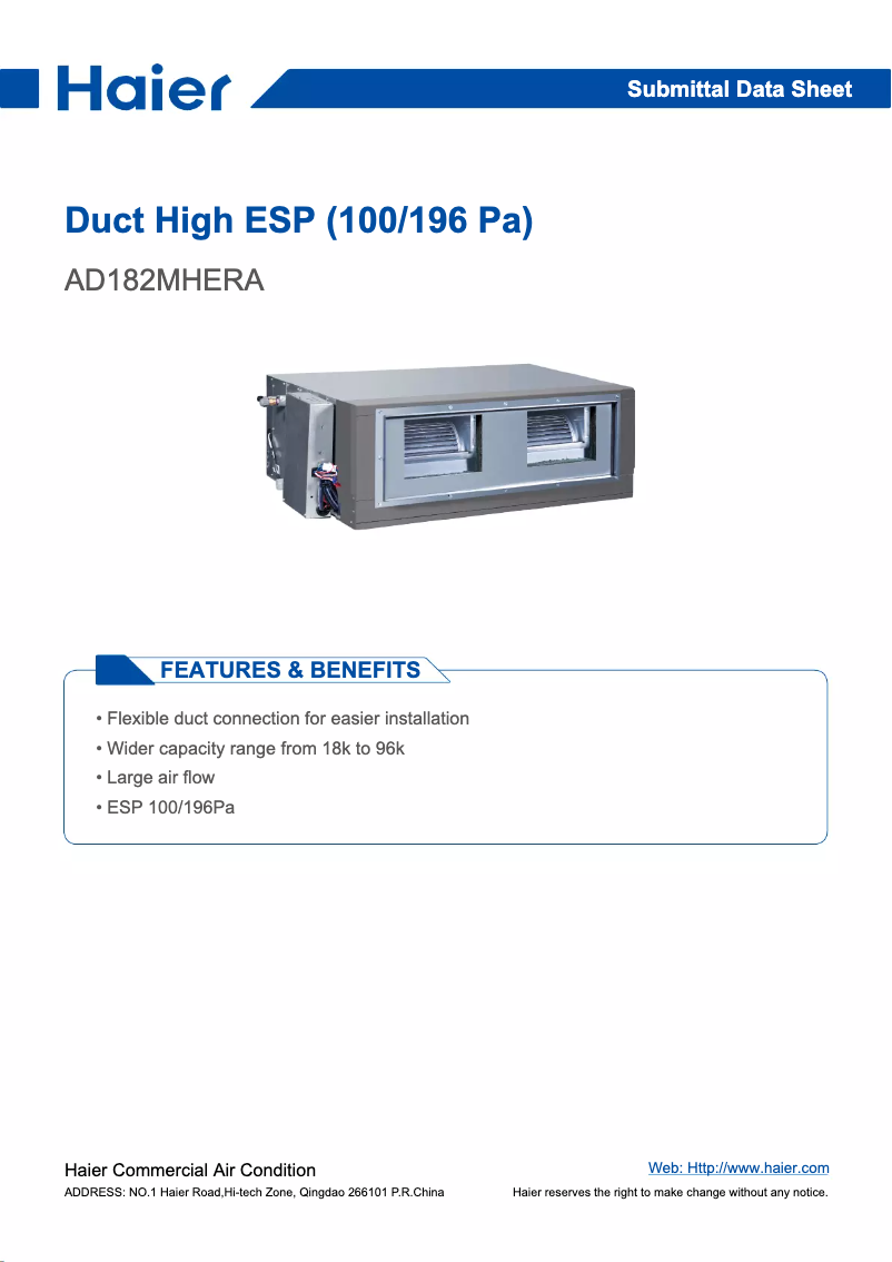 Page 1 de la notice Manuel utilisateur Haier AD182MHERA