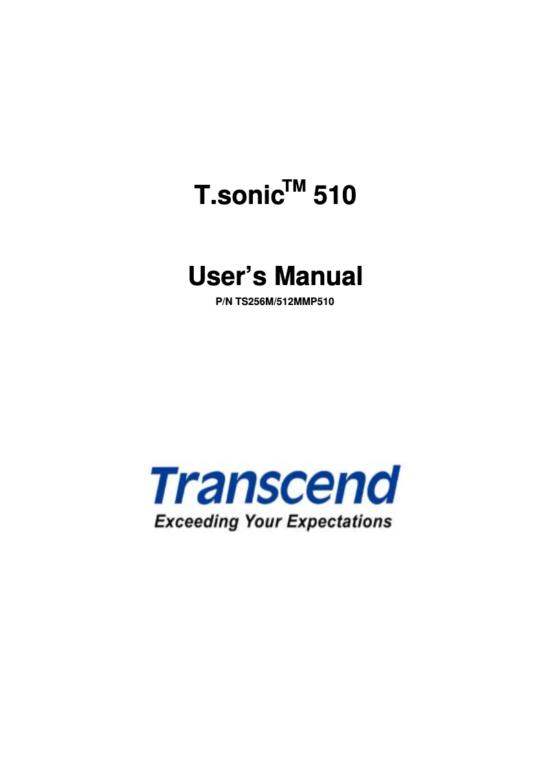 Page n°1 - Manuel utilisateur Transcend T.sonic 510