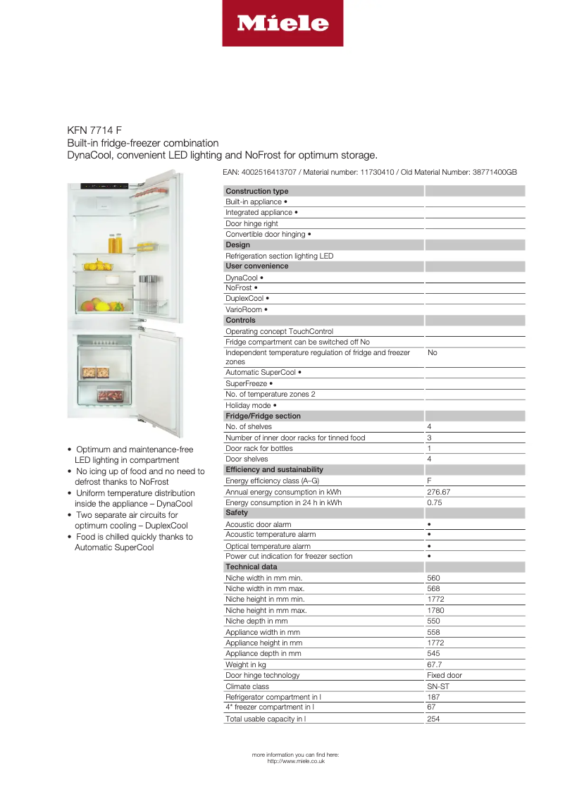 Page n°1 - Fiche technique Miele KFN 7714 F