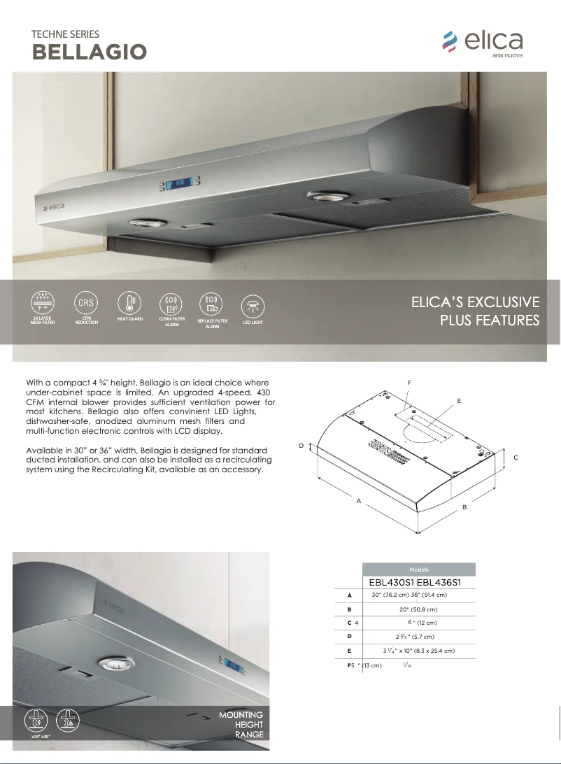 Page n°1 - Fiche technique Elica Bellagio EBL430W1