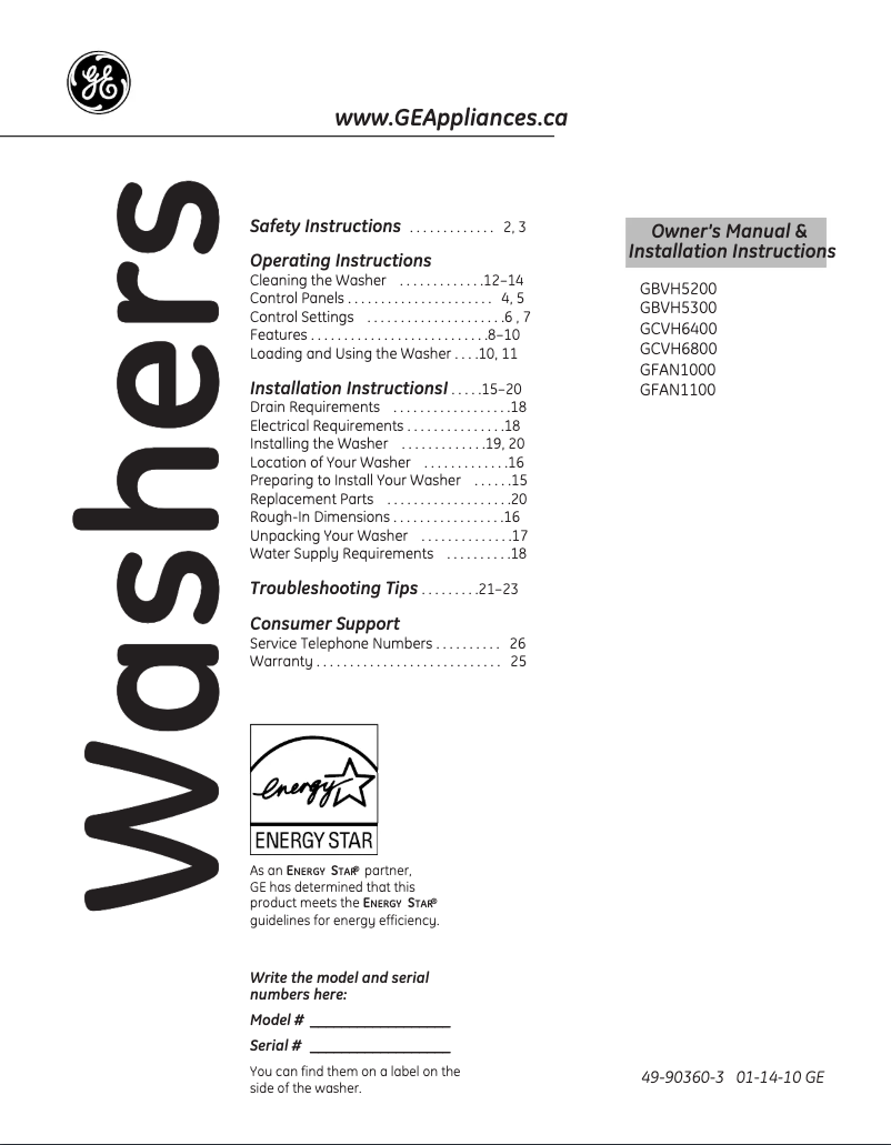 Page n°1 - Manuel utilisateur GE GBVH5200