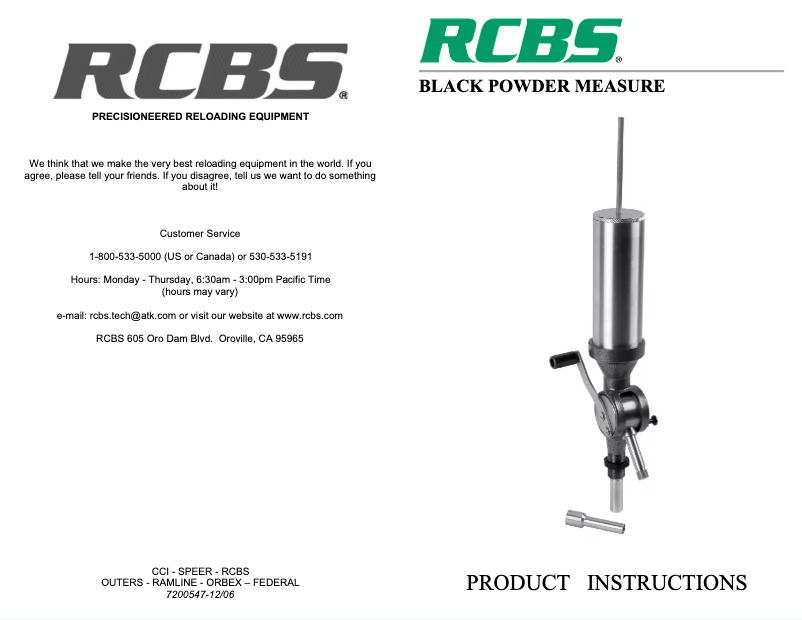 Page n°1 - Manuel utilisateur RCBS Powder Measure