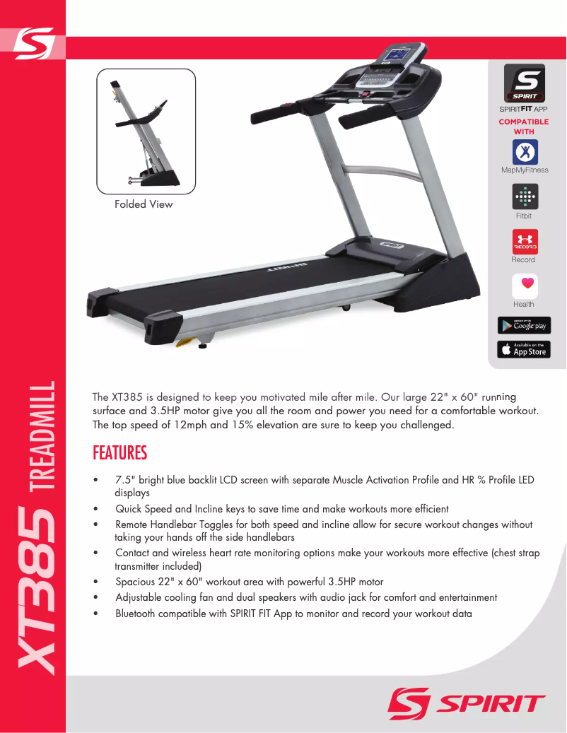 Página 1 del manual Ficha técnica Spirit Fitness XT385