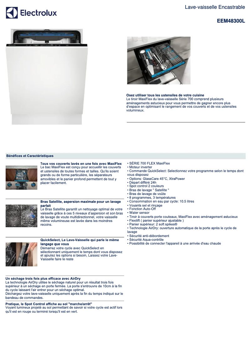 Page 1 de la notice Fiche technique Electrolux EEM48300L