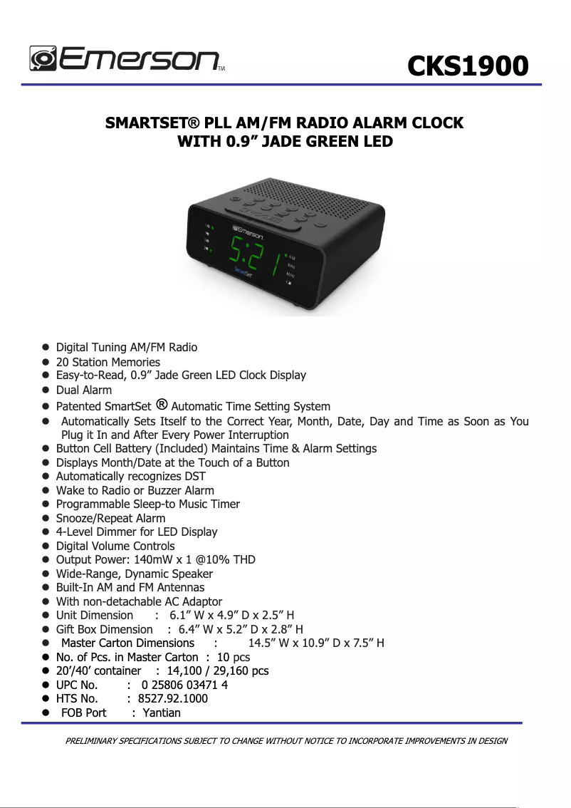 Page n°1 - Fiche technique Emerson CKS1900