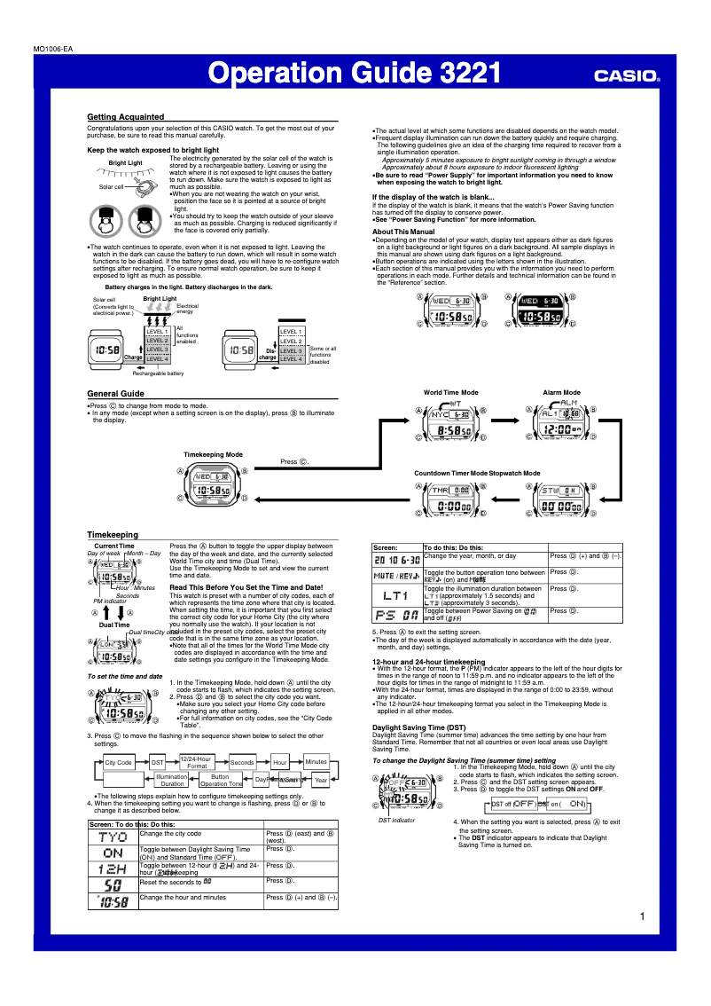 Page 1 de la notice Manuel utilisateur Casio G-Shock GX-56BBGRLR-1ER