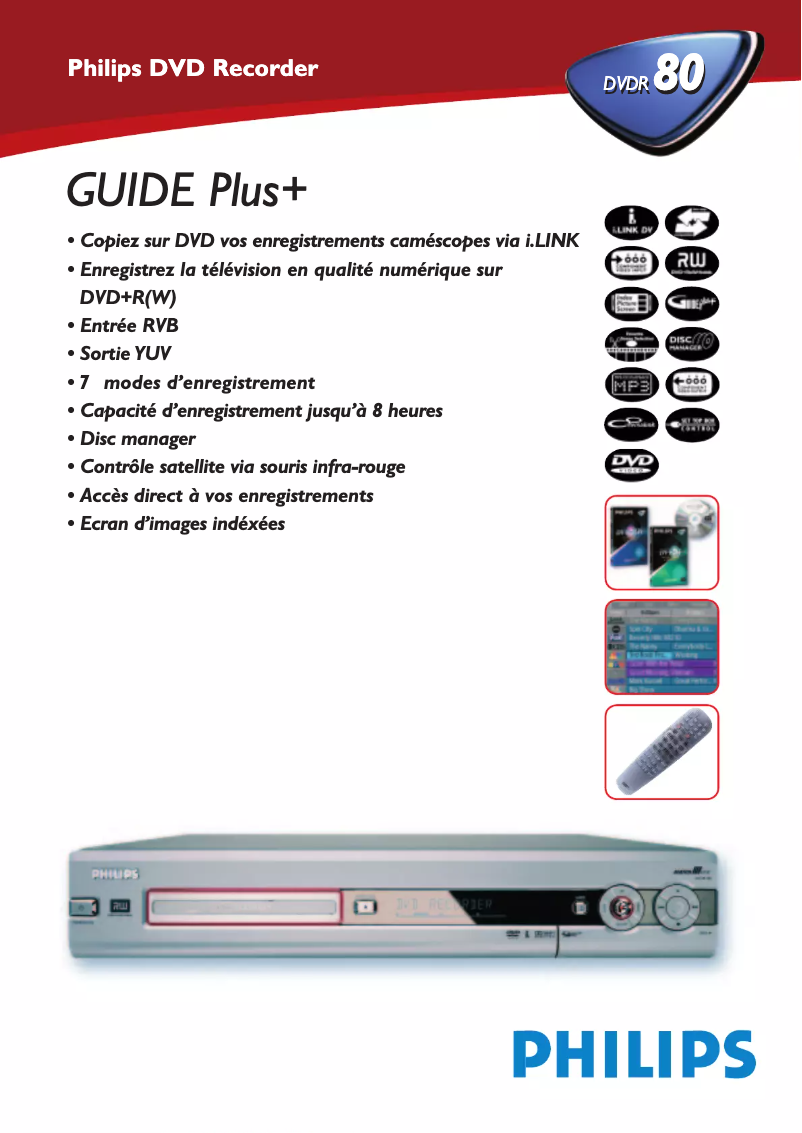 Page 1 of the manual Technical Sheet Philips DVDR80
