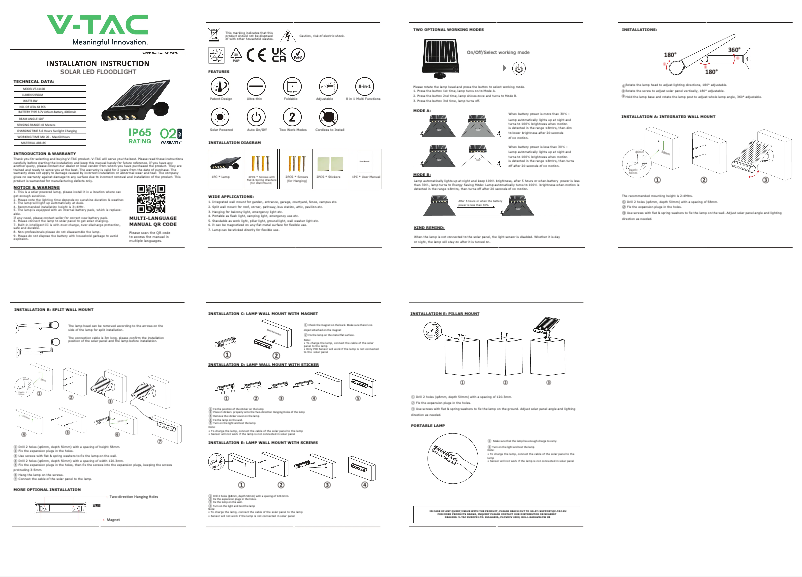 Page n°1 - Manuel utilisateur V-TAC VT-11108