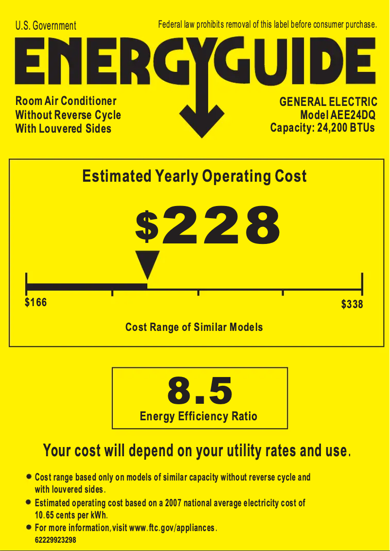 Page 1 de la notice Label énergétique GE AEE24DQ