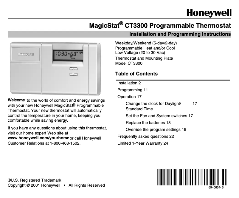 Page 1 de la notice Manuel utilisateur Honeywell CT3300