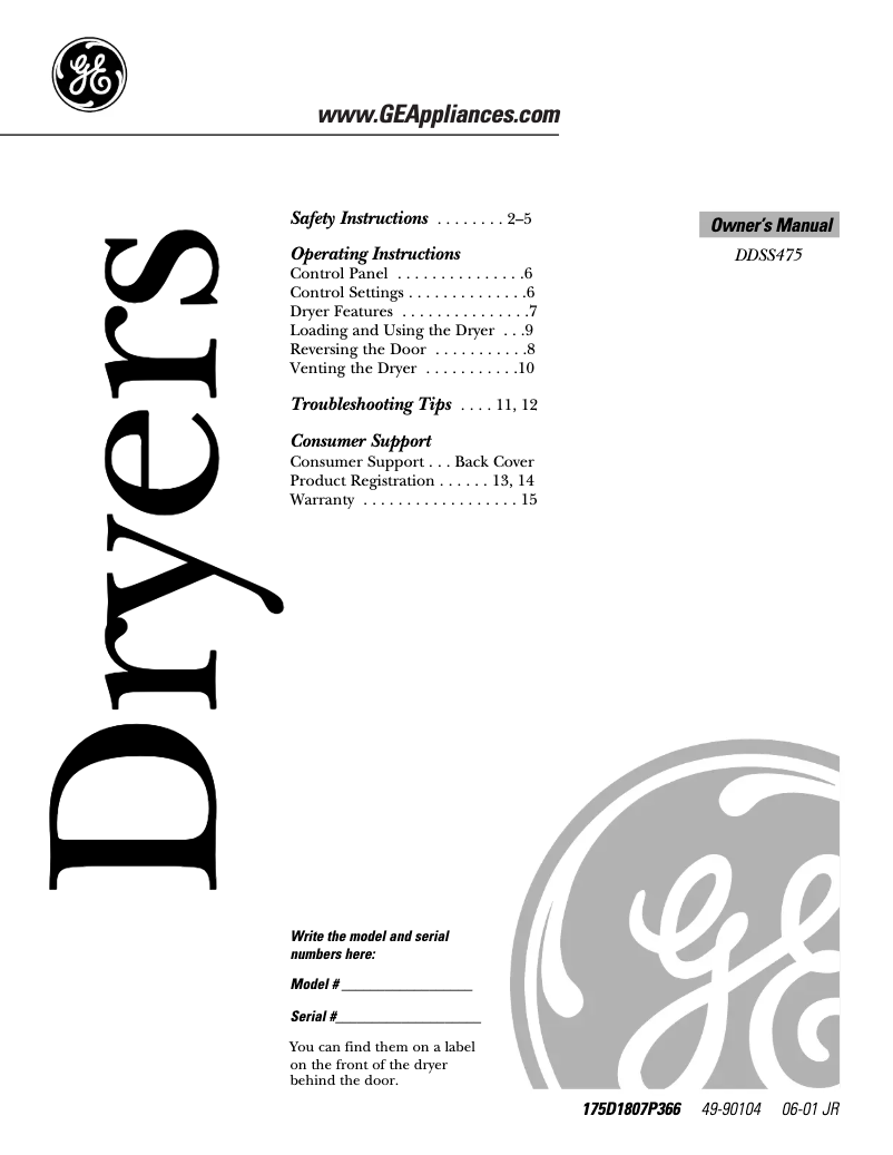 Página 1 del manual Manual de usuario GE DDSS475EAWW