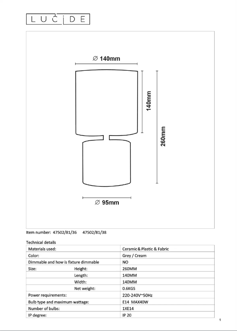 Página 1 del manual Manual de usuario Lucide Greasby