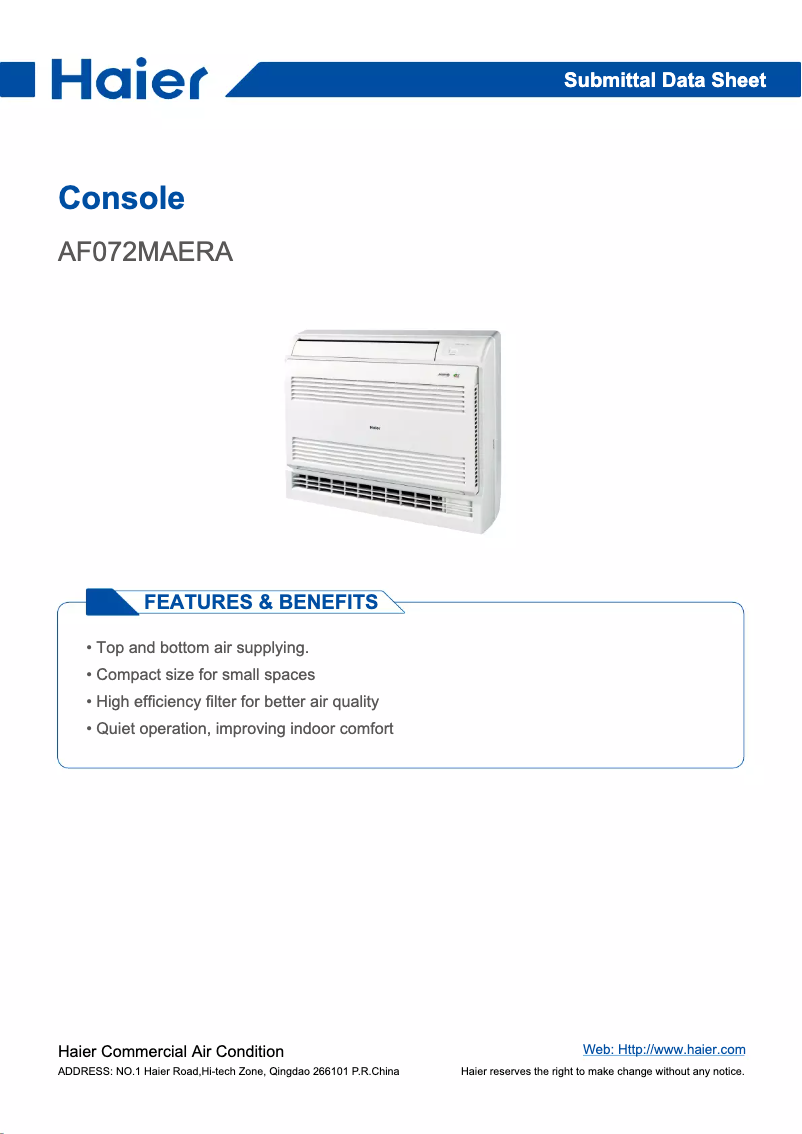 Page 1 de la notice Manuel utilisateur Haier AF072MAERA