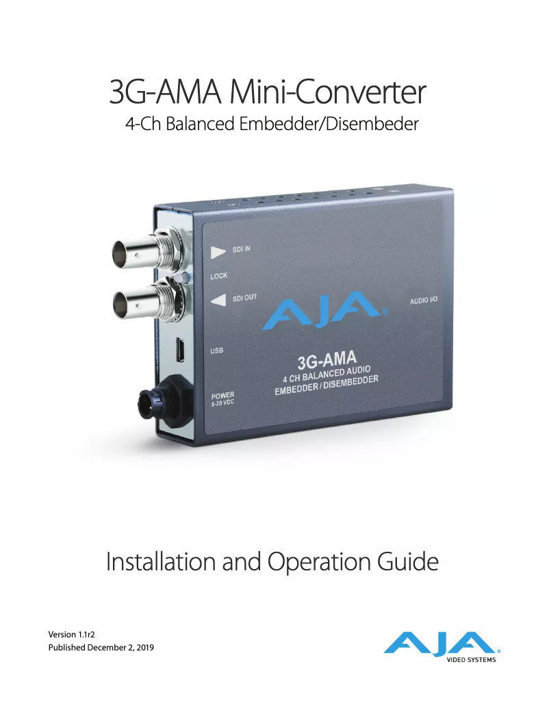 Page 1 de la notice Manuel utilisateur AJA 3G-AMA