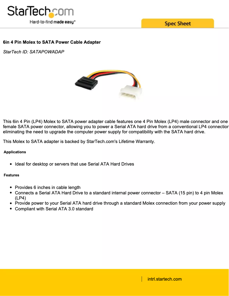 Page 1 de la notice Manuel utilisateur StarTech.com SATAPOWADAP