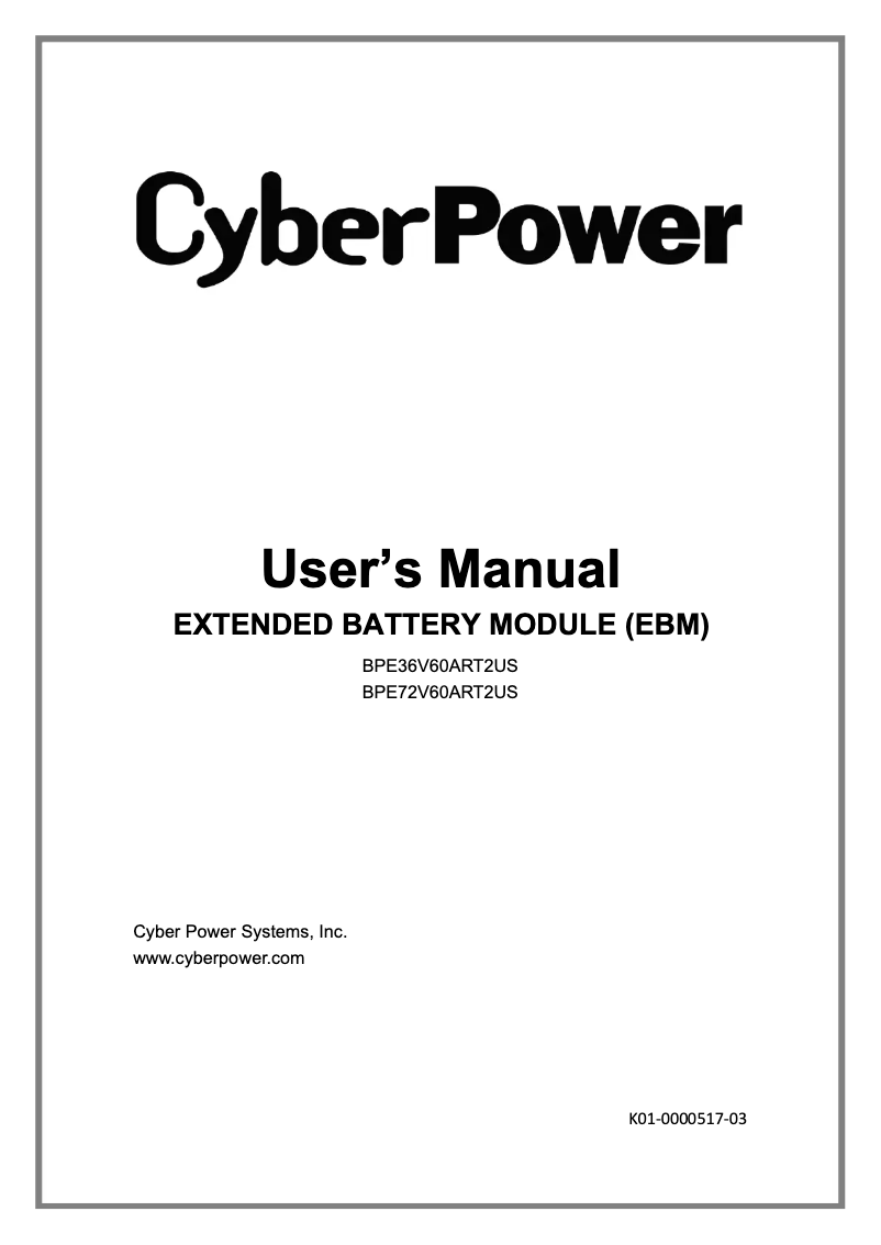 Page 1 de la notice Manuel utilisateur CyberPower BPE72V60ART2US