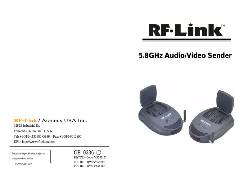 Page n°1 - Manuel utilisateur RF-Link AVS-5812