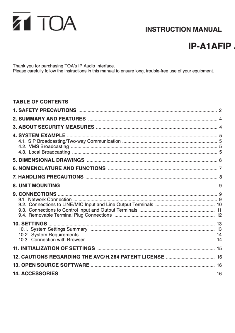 Page 1 de la notice Manuel utilisateur TOA IP-A1AF