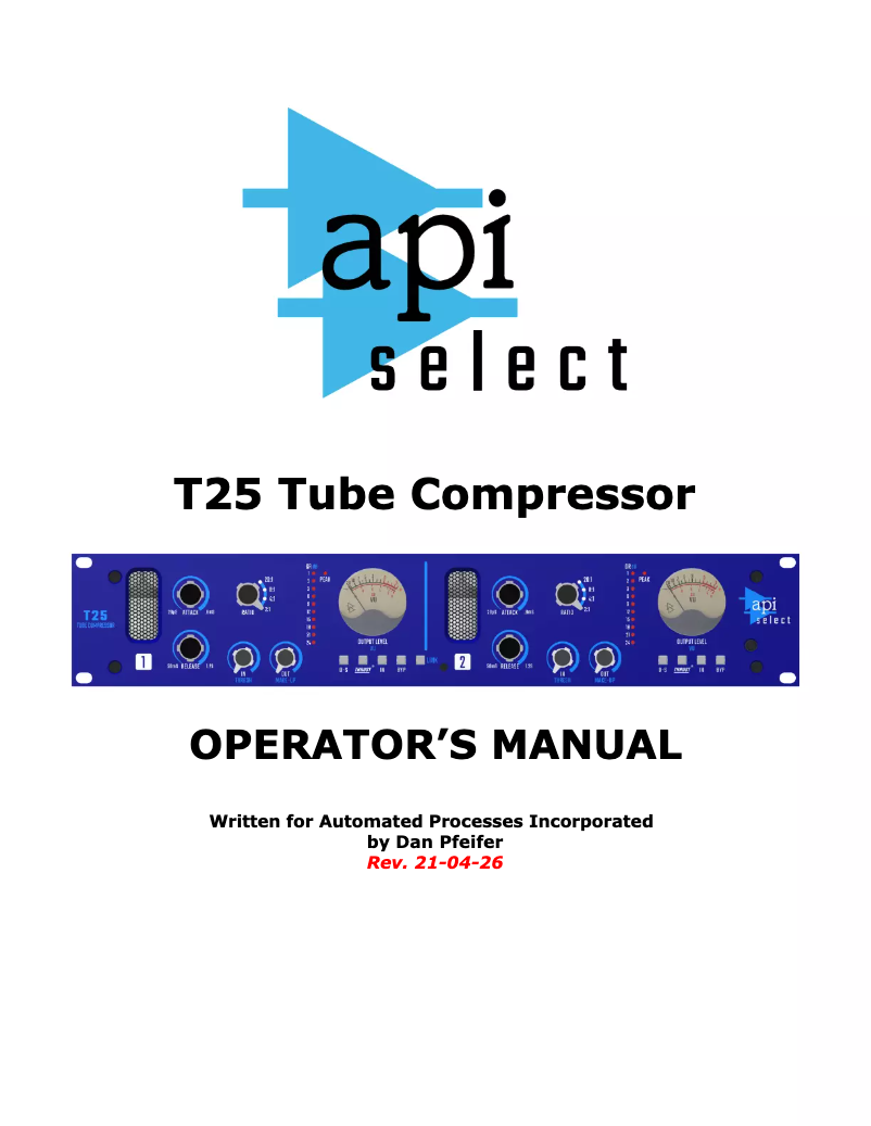 Page n°1 - Manuel utilisateur API Audio Select T25