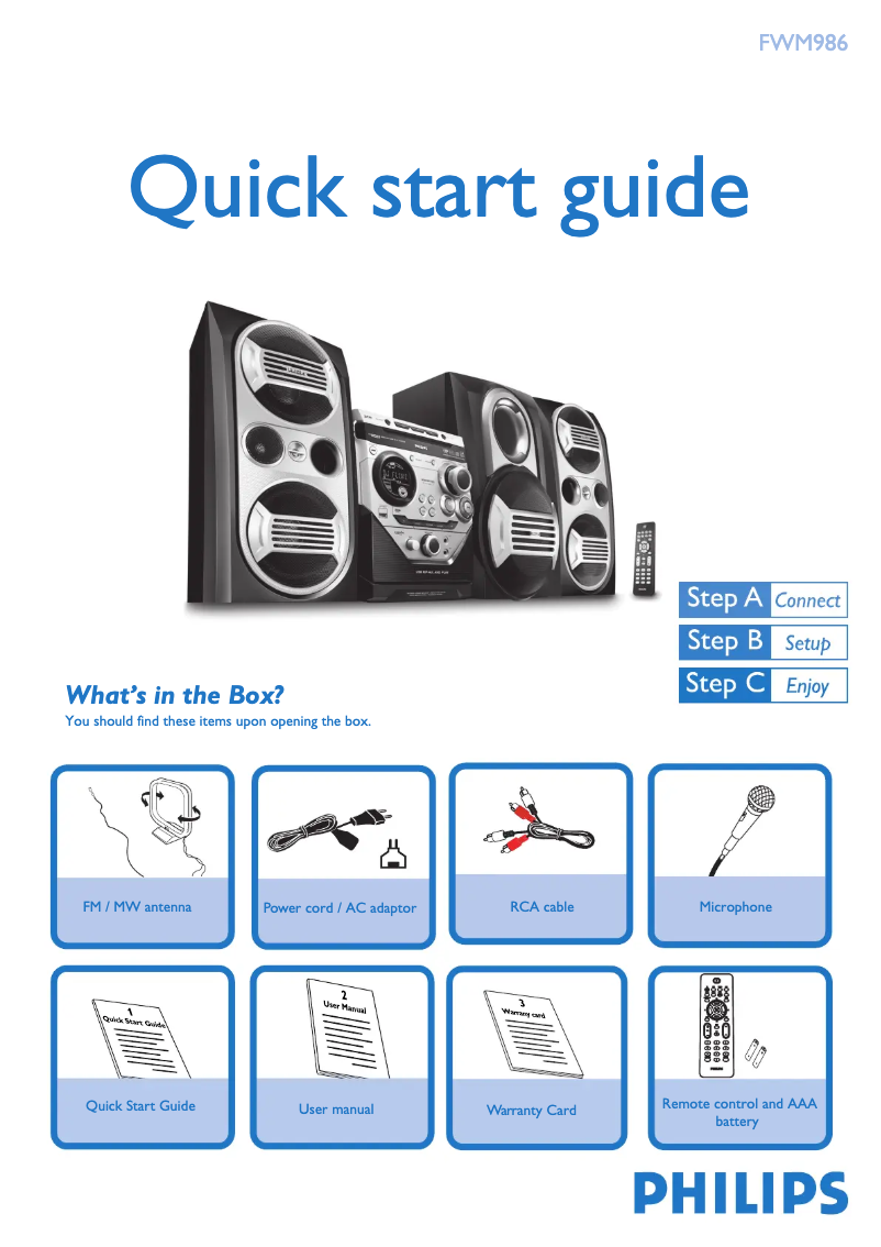 Page n°1 - Guide de démarrage rapide Philips FWM986