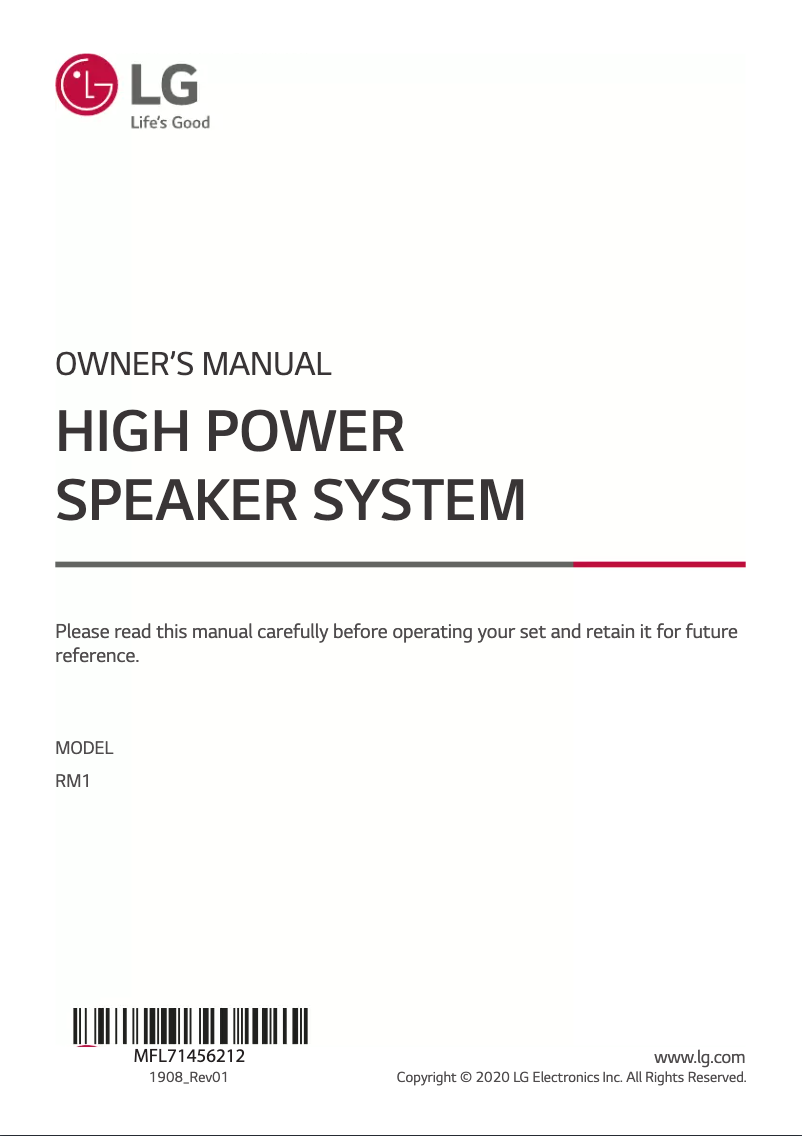 Page 1 de la notice Manuel utilisateur LG RM1