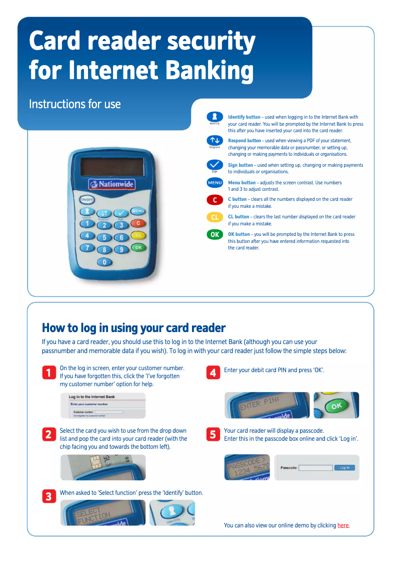 Page 1 de la notice Manuel utilisateur Nationwide Card reader security for Internet Banking