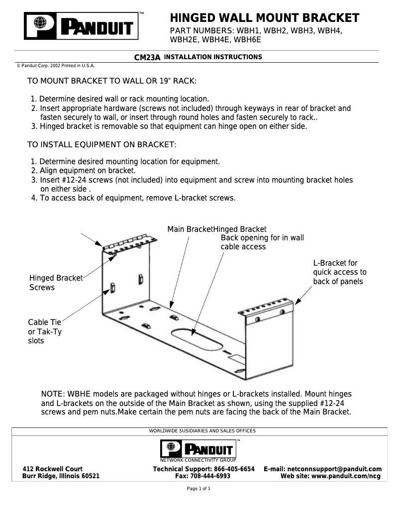 Page 1 de la notice Mode d'emploi Panduit WBH6E