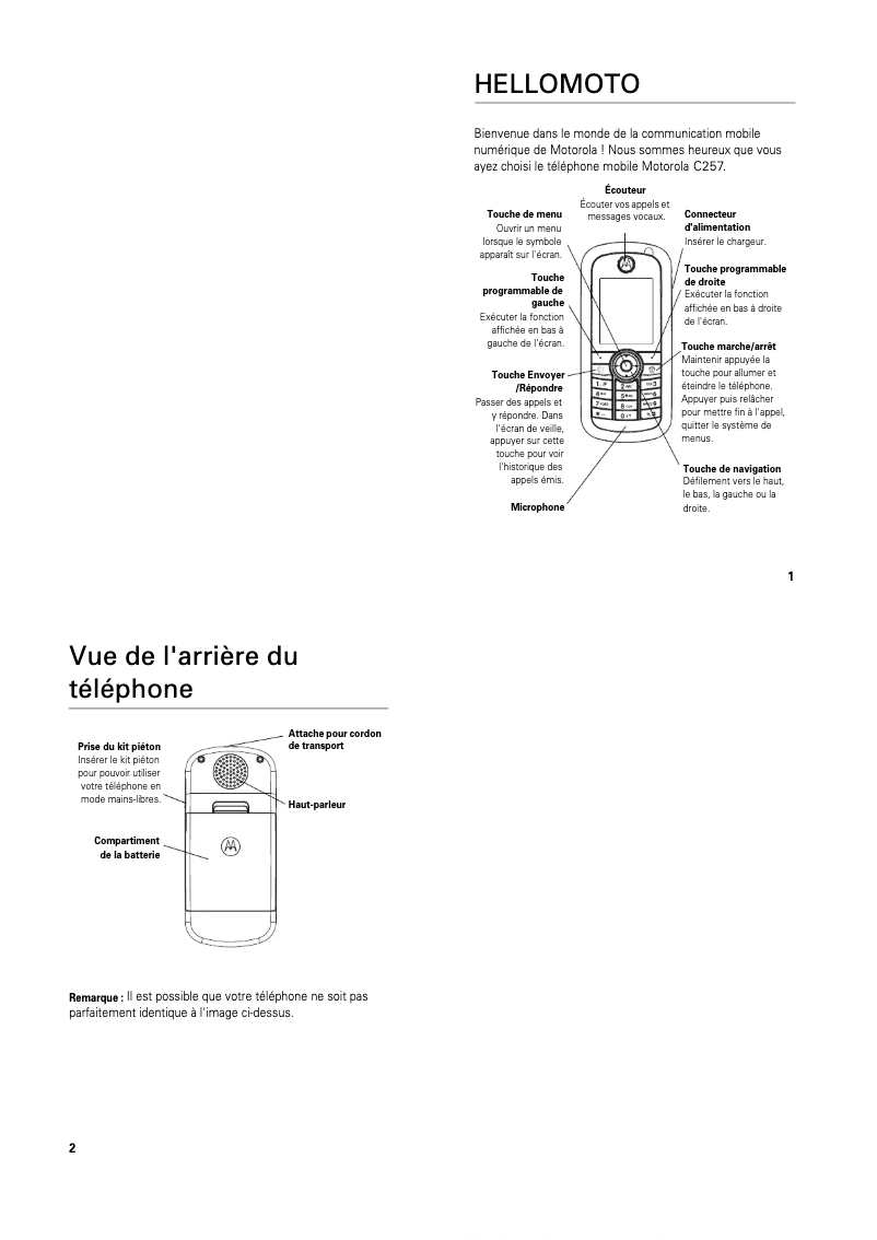 Page n°1 - Manuel utilisateur Motorola C257