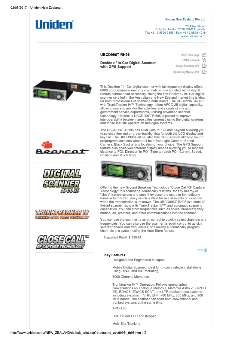 Image de la première page du manuel de l'appareil UBCD996T-RH96