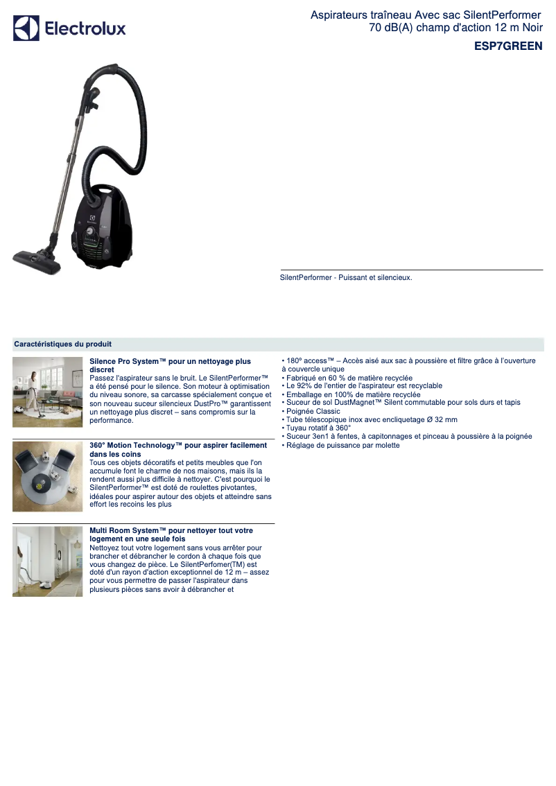 Página 1 del manual Ficha técnica Electrolux ESP7GREEN