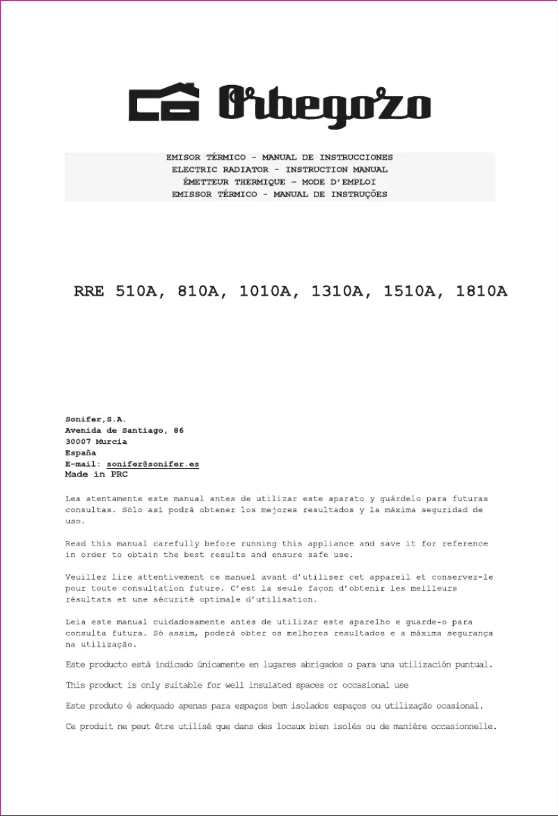 Page 1 de la notice Manuel utilisateur Orbegozo RRE 1810 A