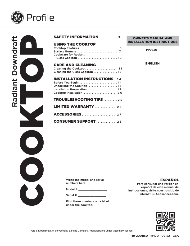 Imagen de la primera página del manual del dispositivo Profile PP9830SRSS