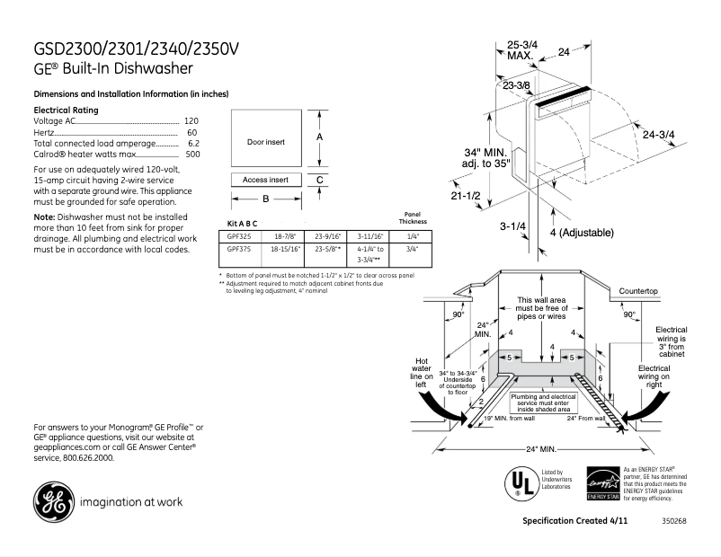 Page n°1 - Fiche technique GE GSD2301VBB