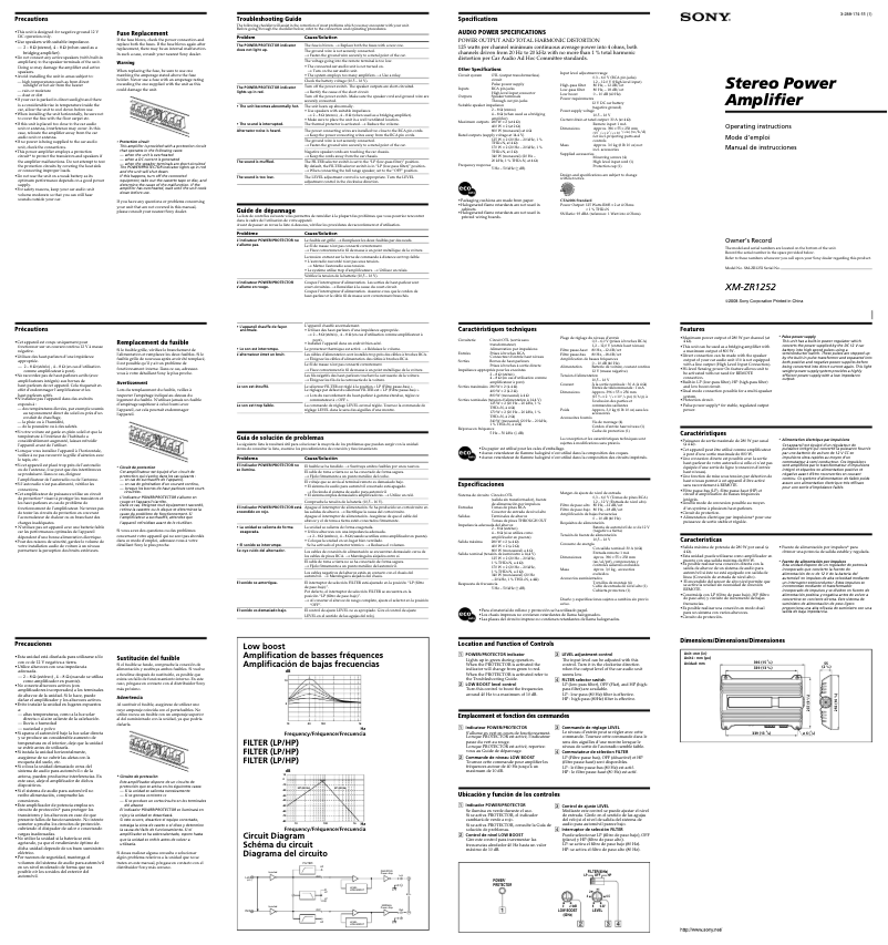 Page 1 de la notice Manuel utilisateur Sony XM-ZR1252