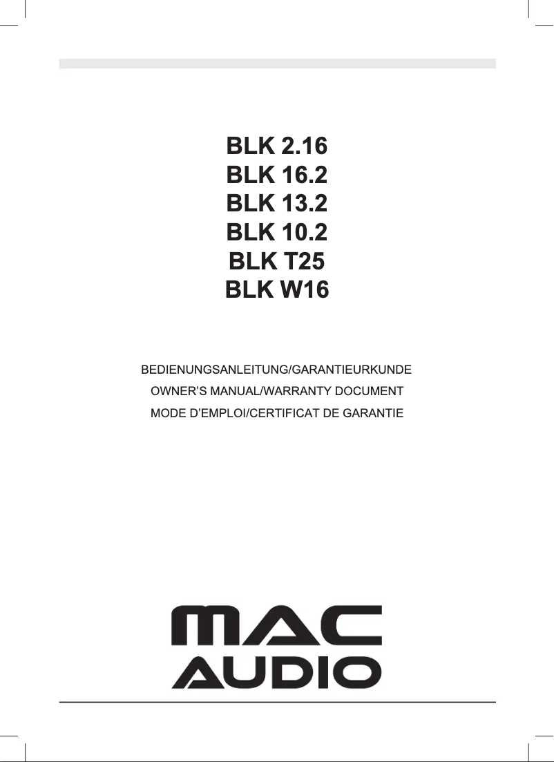 Page 1 de la notice Manuel utilisateur Mac Audio BLK 13.2