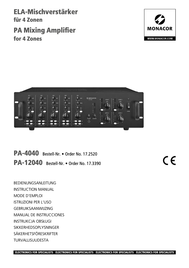 Page n°1 - Manuel utilisateur Monacor PA-12040