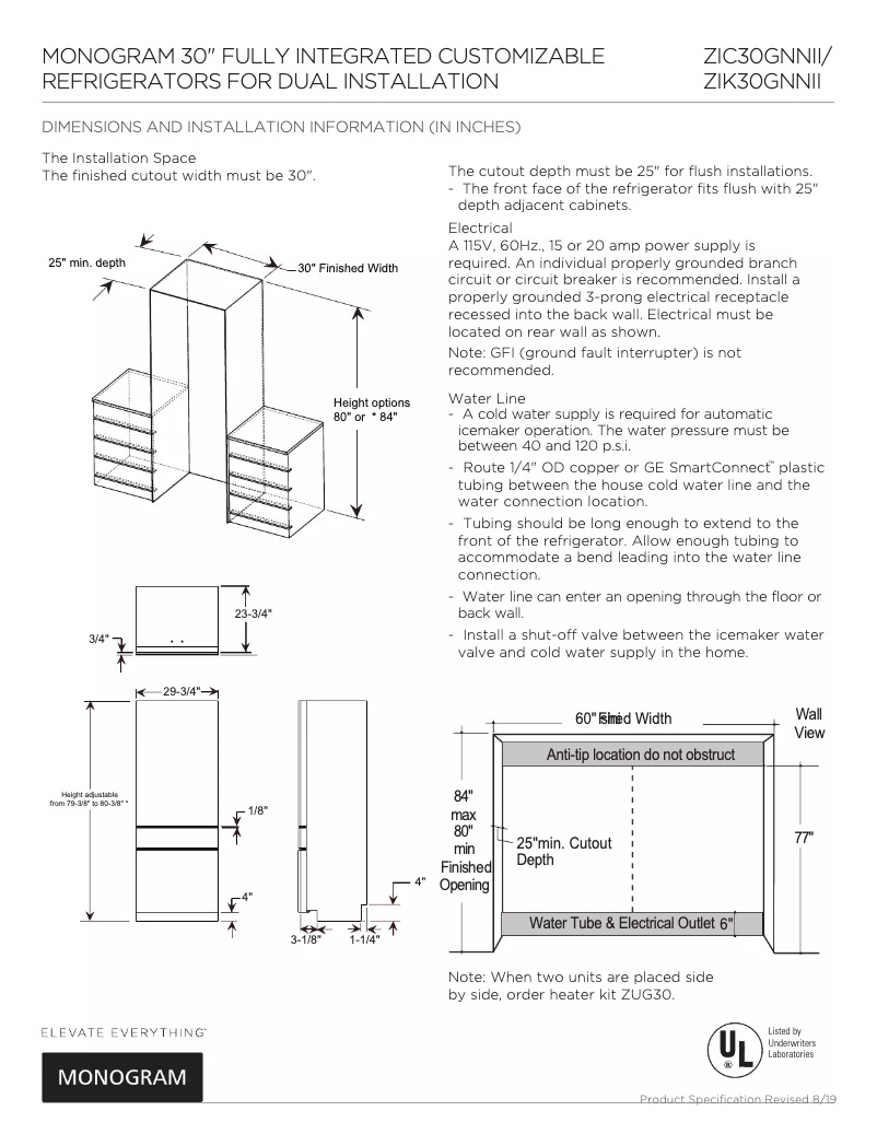 Page 1 de la notice Fiche technique Monogram ZIC30GNNII