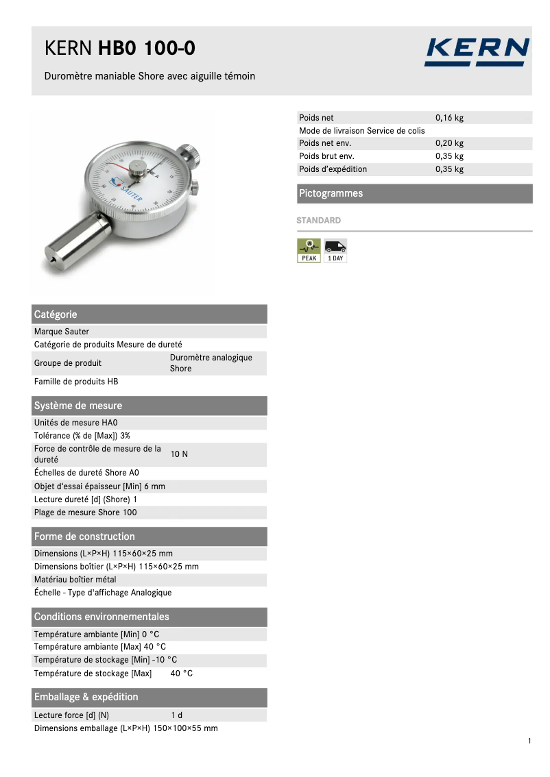 Page 1 de la notice Fiche technique Sauter HB0 100-0
