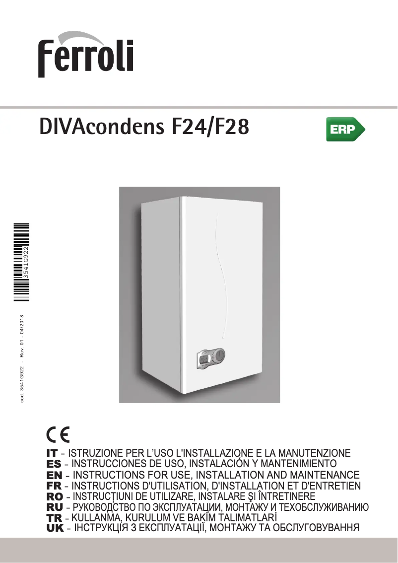 Page 1 de la notice Manuel utilisateur Ferroli DIVAcondens F24