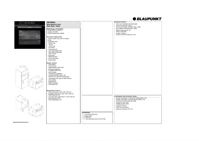 Página 1 del manual Ficha técnica Blaupunkt 5B50N 8690