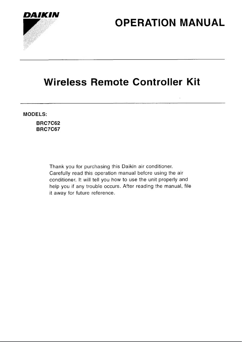 Page 1 de la notice Manuel utilisateur Daikin BRC7C62